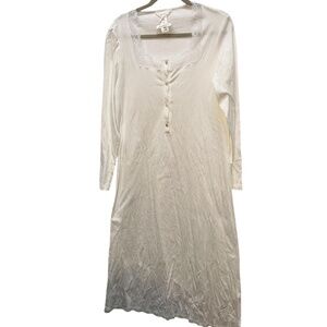 HANRO NEW NWT white lace trim long sleeve super soft jersey knit nightgown M